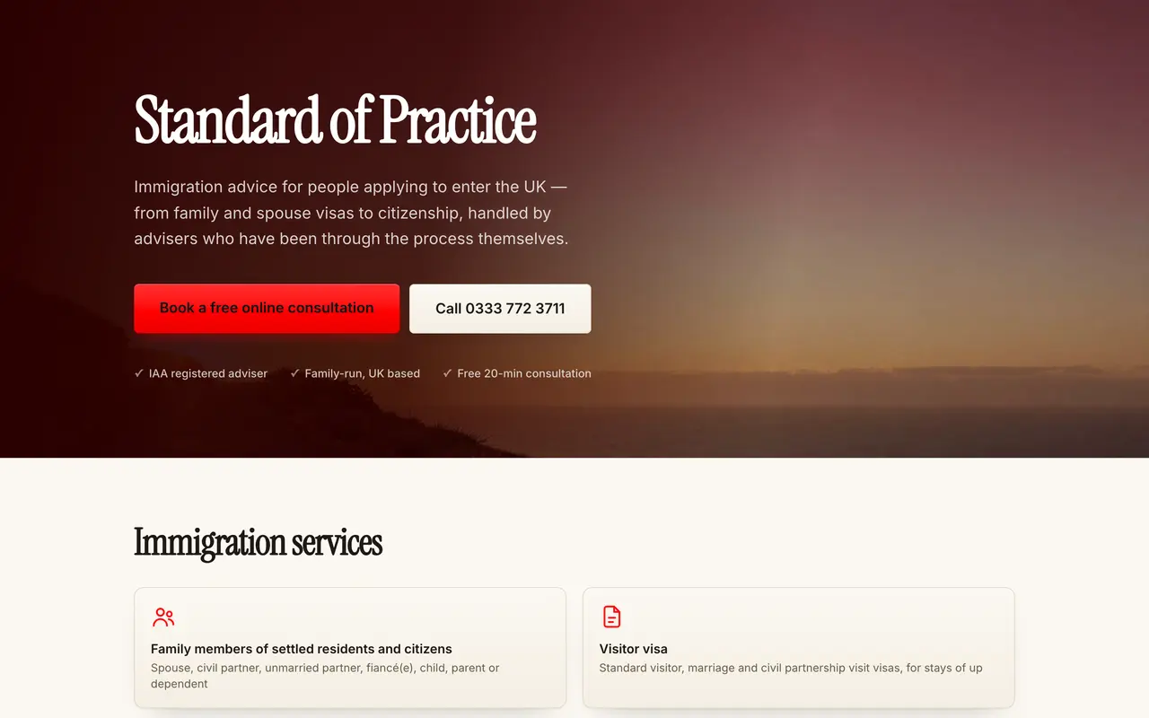 The Airdale Immigration website on a desktop screen