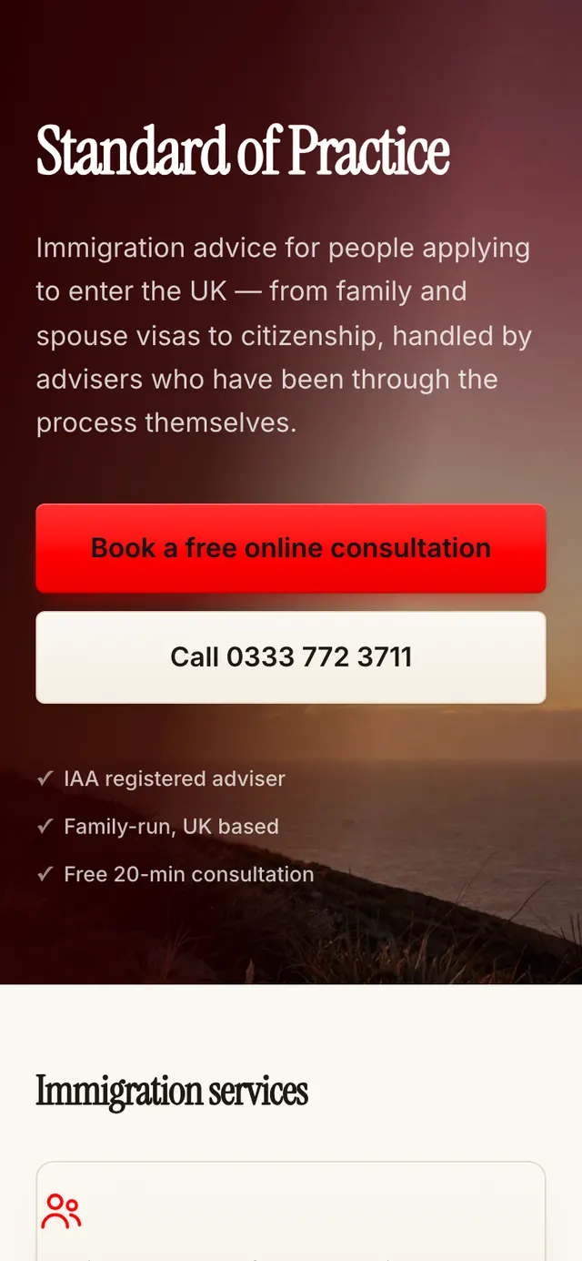 The Airdale Immigration website on a phone