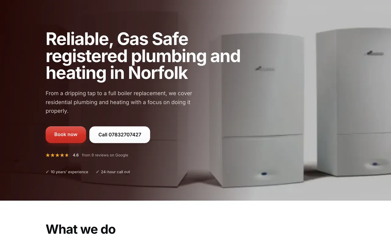 The Fustyweed Plumbing & Heating website on a desktop screen