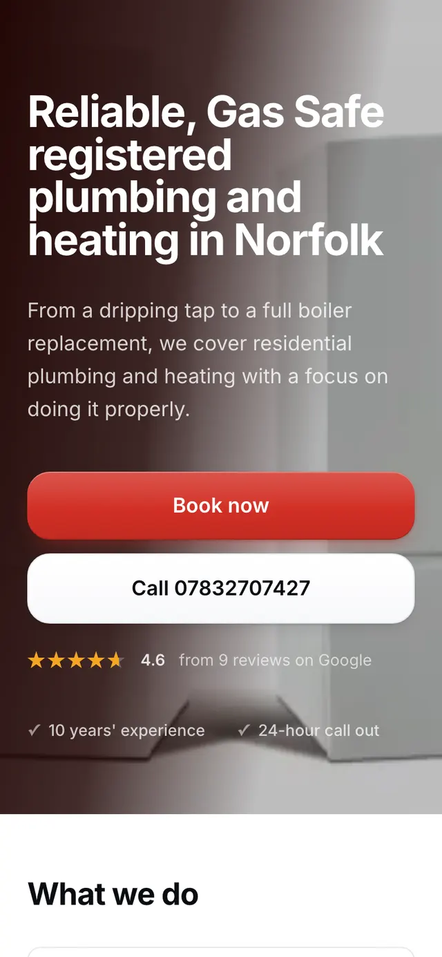 The Fustyweed Plumbing & Heating website on a phone