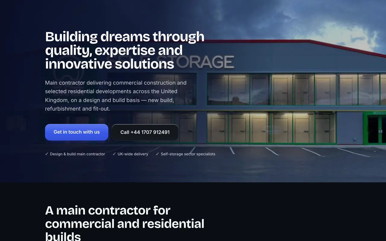The Rise Up Construction website on a desktop screen