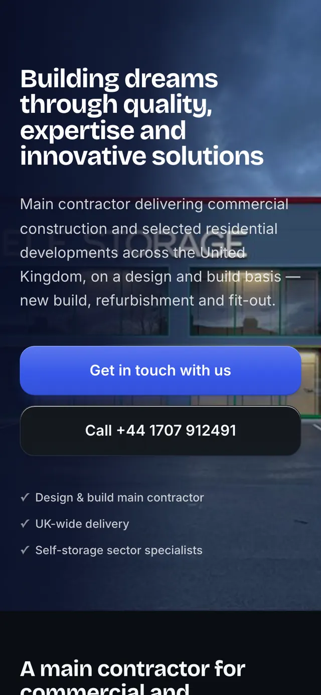 The Rise Up Construction website on a phone